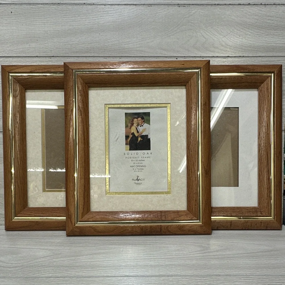 Nuance Solid Oak Wood (Set of 3) Photo Frame 8x10 Portrait Gold Trim *Imperfect